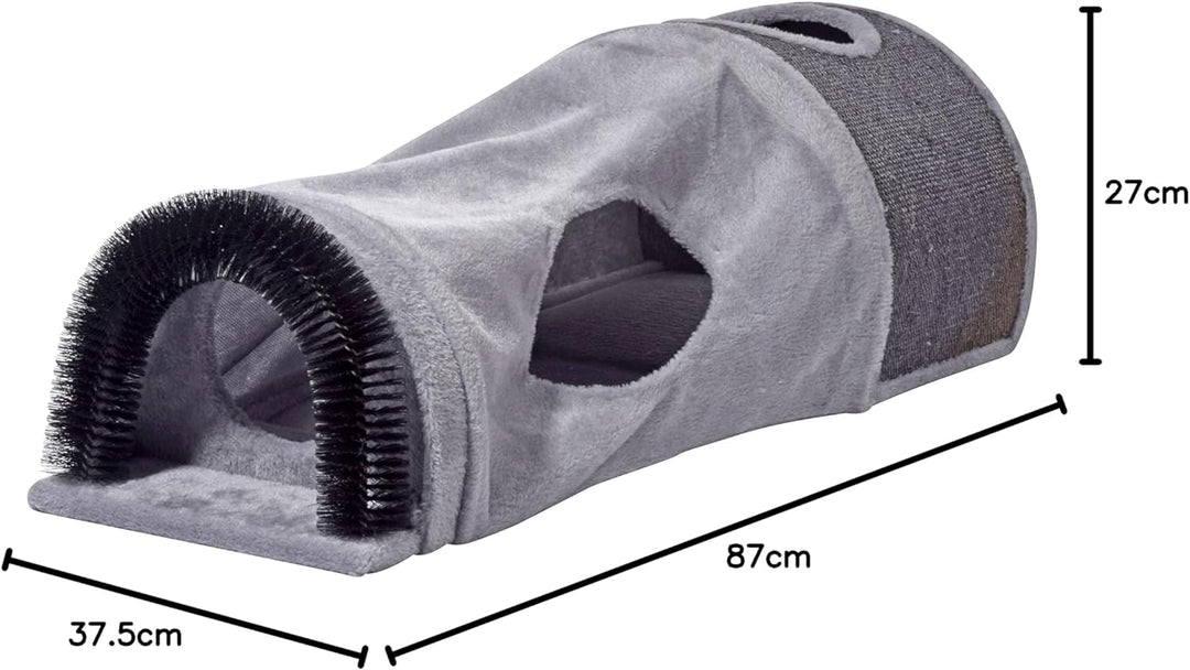 dobar® 43408FSCe Faltbare Katzenhöhle - Katzentunnel - Kratzfläche & Spielball - Spieltunnel Plüsch