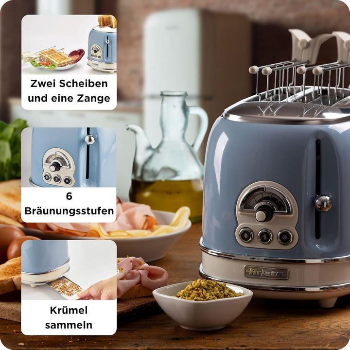 Ariete Vintage 155, 2-Scheiben-Toaster, Retro Toaster mit 6 Toaststufen, Automatischer Auswurf, Auft