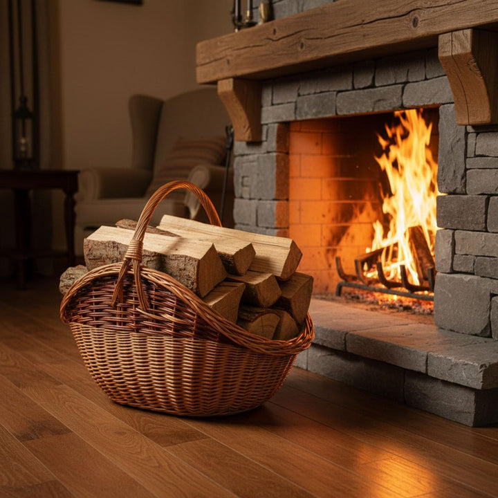 ForYourProtection Kaminholzkorb aus Weide Kaminkorb Holzkorb mit Jute Weidenkorb Holz Kamin Kaminhol