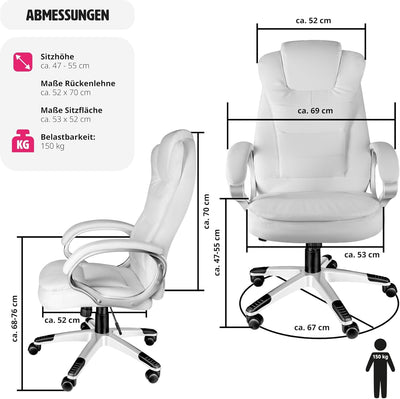 tectake Chefsessel, Bürostuhl ergonomisch, Drehstuhl mit Rollen, Gaming Stuhl, hohe Rückenlehne und