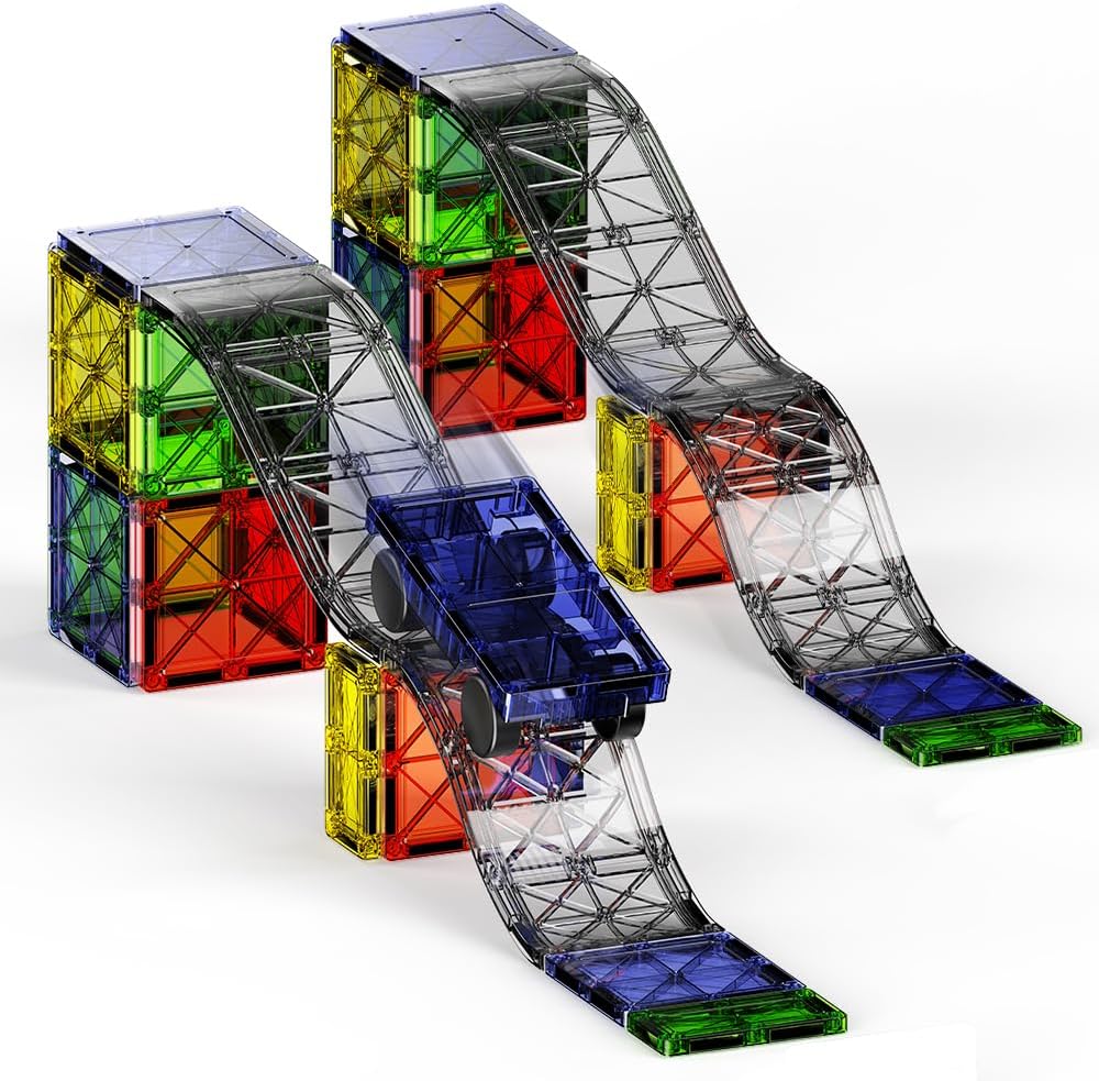 Magnetische Bausteine Strassenset, 40PCS Magnetische Fliesen Stadtbaukasten mit Magnetauto, Magnetbl