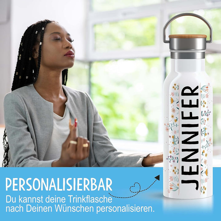 OWLBOOK® Edelstahl Trinkflasche personalisiert| Wasserflasche 600 ml | Thermos Flasche Sportflasche