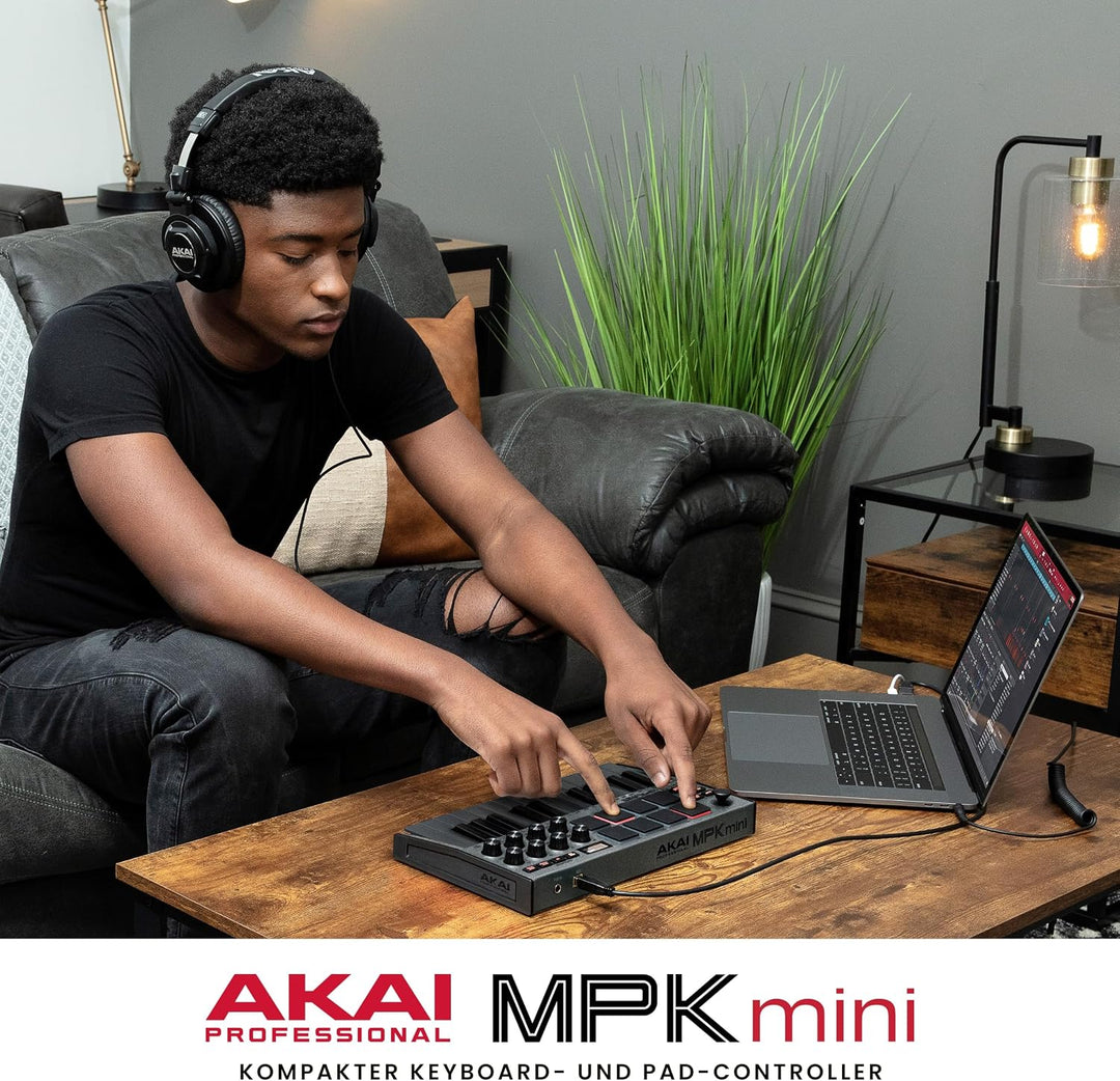AKAI Professional MPK Mini MK3 – 25-Tasten USB MIDI Keyboard Controller, 8 hintergrundbeleuchtete Dr