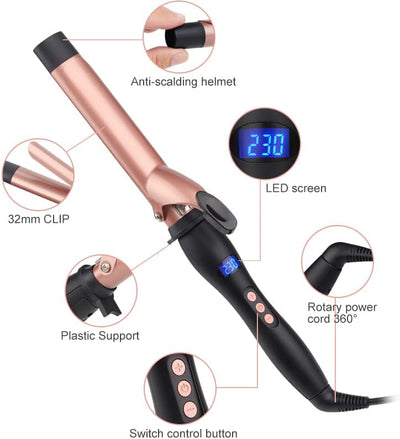 Lockenstab Haarcurler, JAETON Professional Keramischer Lockenwickler, LCD-Display mit Wärmehandschuh