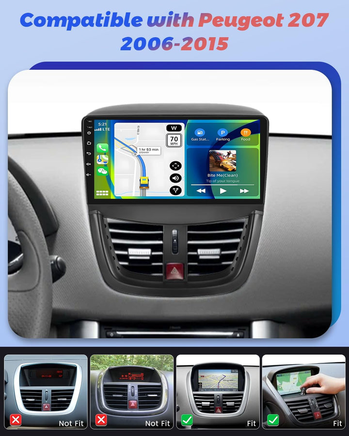 Hikity 2+64G Android 15 Autoradio mit kabellosem CarPlay und Android Auto für Peugeot 207 2006-2015,