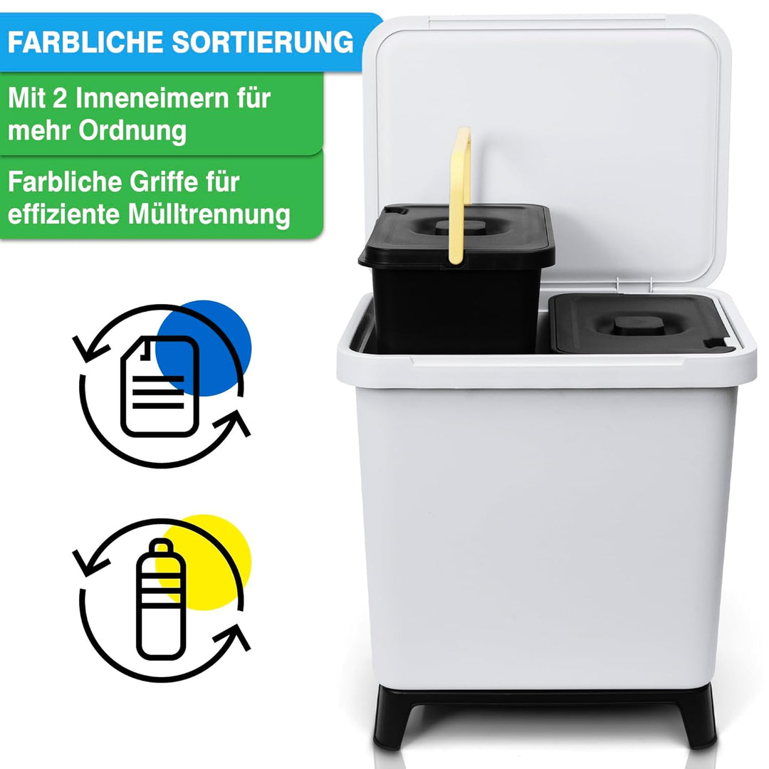 YourCasa® Mülleimer 2 Fächer [20L] im exklusiven Design Mülltrennsystem - Mülleimer Küche mit Deckel