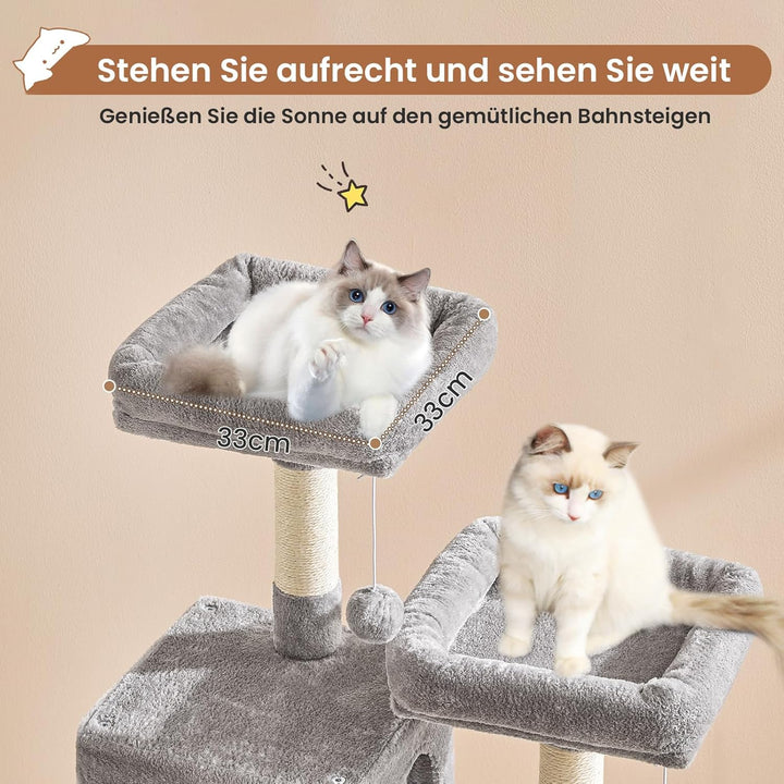 MSmask Kratzbaum gross, L Katzenbaum Stabil, Katzenkratzbaum mit 2 Plattformen, 2 Katzenhöhlen, Häng
