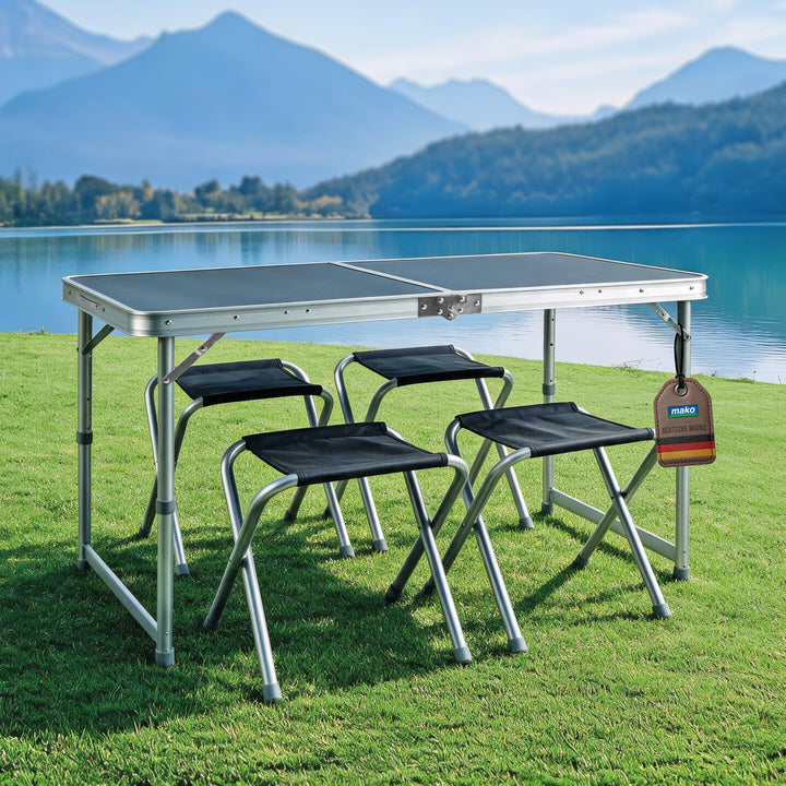 Faltbarer Campingtisch mit Klappfunktion – Stabiler Alu-Klapptisch mit 4 mm MDF-Platte – Höhenverste