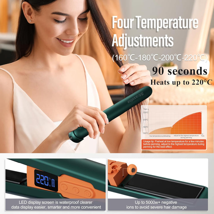 2 in 1 Glätteisen Locken und Glätten, 160°C-220°C Reise Glätteisen Kabellos 10000mAh Akku Haarglätte