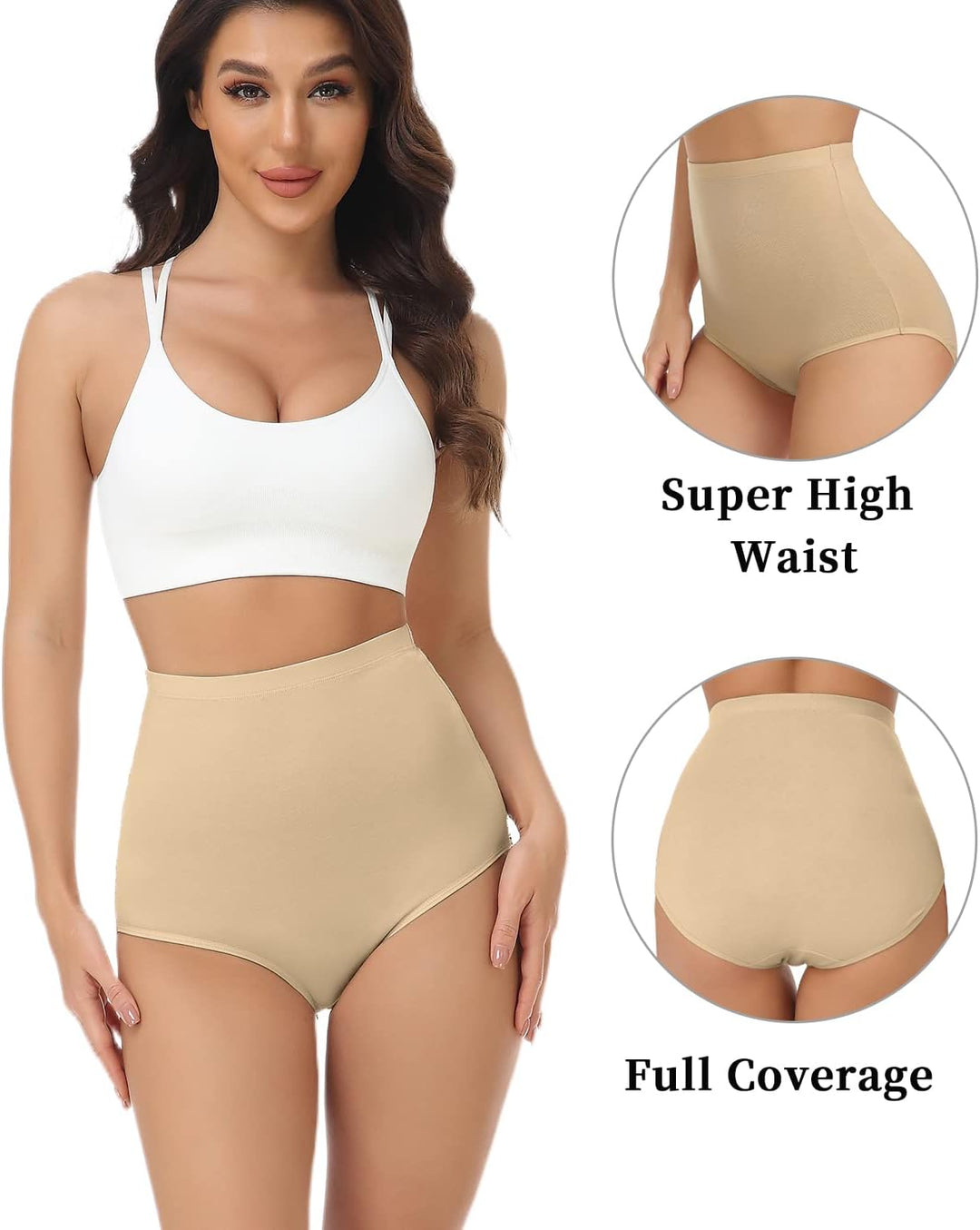 wirarpa Unterhosen Damen Baumwolle Unterwäsche Super Hohe Taille Frauen Slips 4er Pack M Beige, M Be