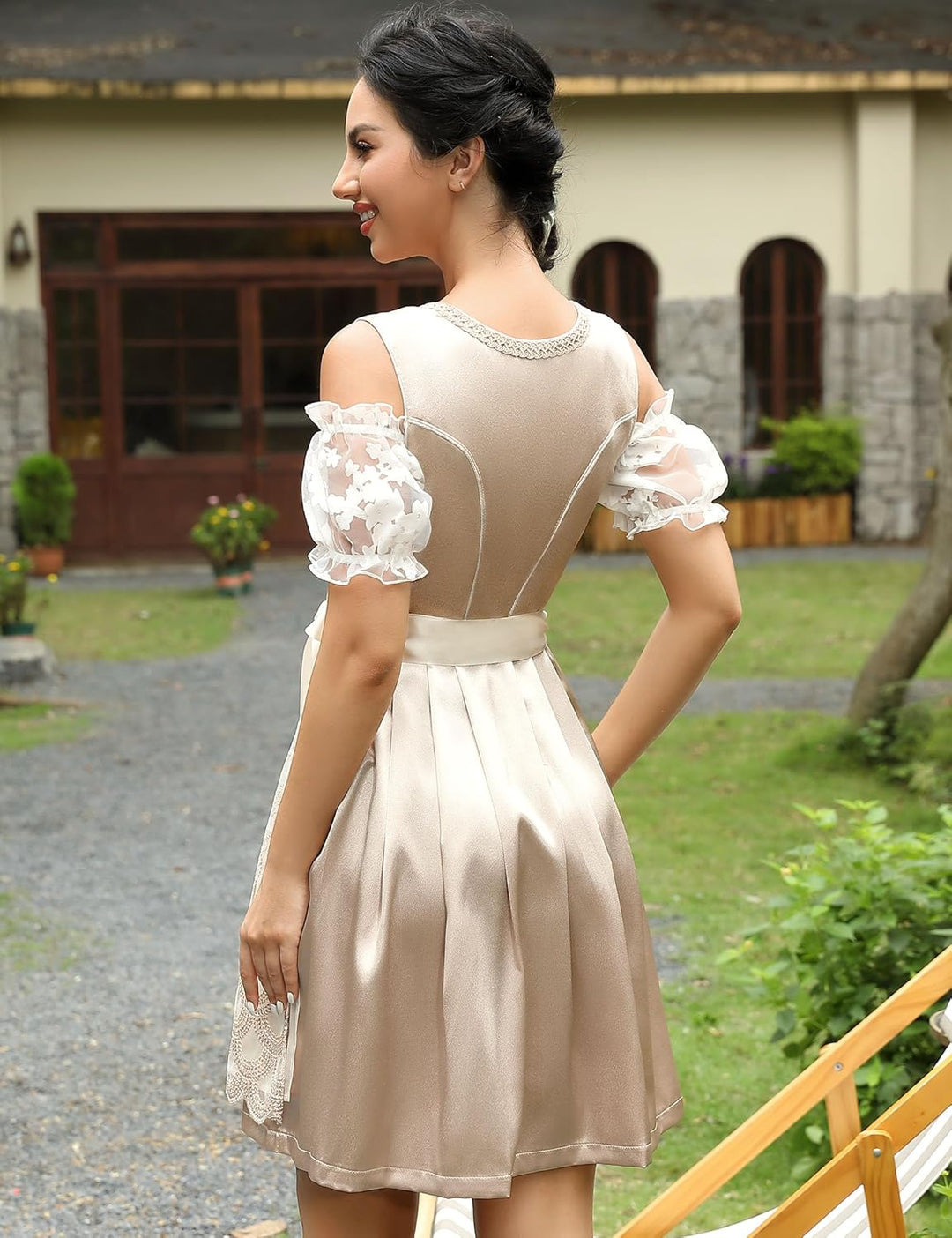 Clearlove Damen Dirndl midi 3tlg.Trachtenkleid für Oktoberfest,Karneval,DREI Teilig: Kleid, Bluse, S