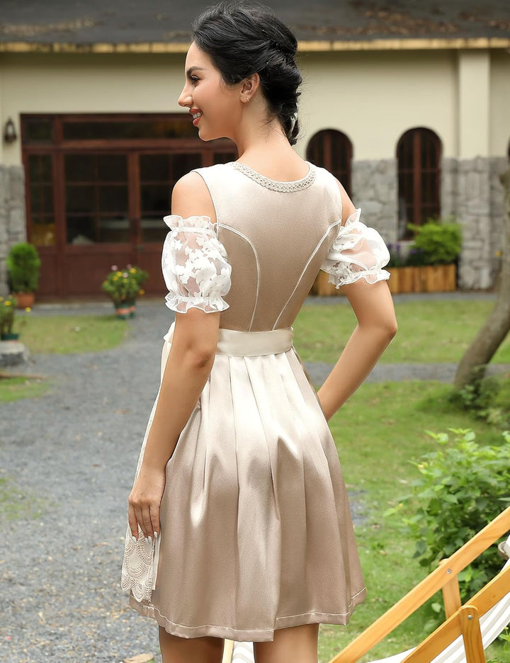 Clearlove Damen Dirndl midi 3tlg.Trachtenkleid für Oktoberfest,Karneval,DREI Teilig: Kleid, Bluse, S