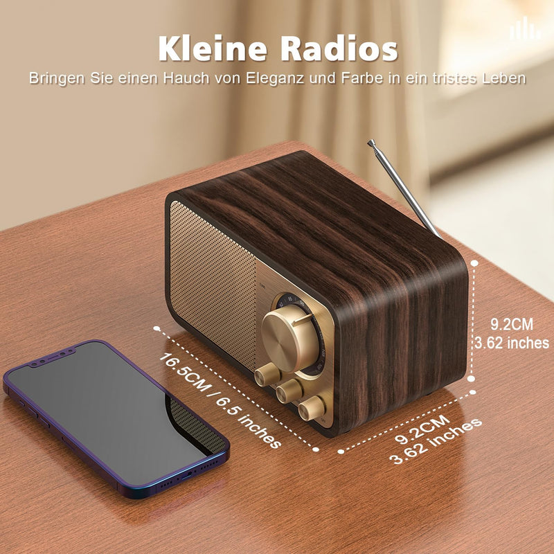 Tendak FM Retro Radio mit Bluetooth, Nostalgie Radio Klein mit 2000mAh Wiederaufladbare Batterie, Kl