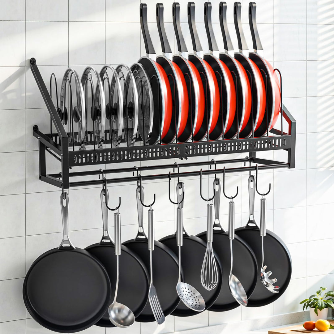 Housolution Pfannenhalter Wand, 63cm Robuster Topfdeckel Organizer Topfdeckelhalter mit 14 Verstellb