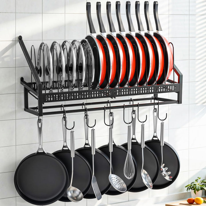 Housolution Pfannenhalter Wand, 63cm Robuster Topfdeckel Organizer Topfdeckelhalter mit 14 Verstellb