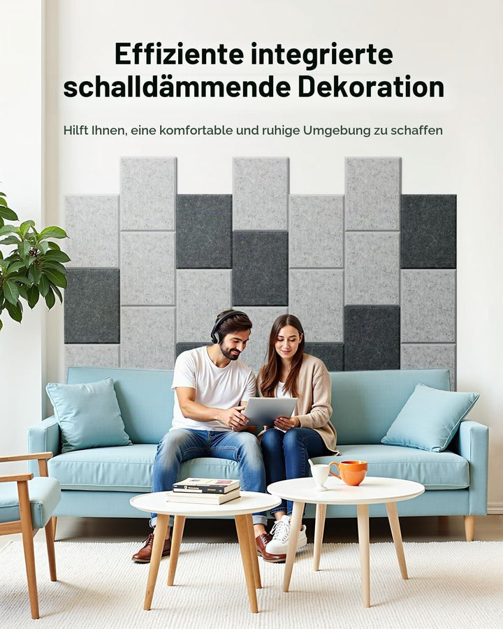 Soundsbay Akustikplatten Selbstkleben 12 Stück, Schallabsorber, schalldämmung Schallschutz Wand hohe
