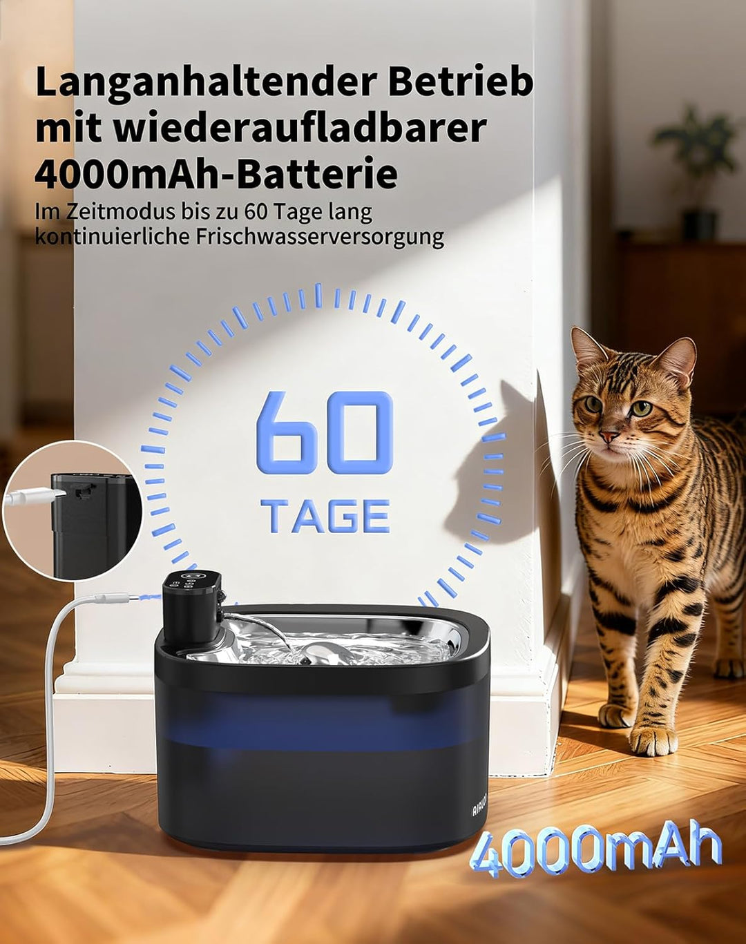 Katzenbrunnen kabellos 118oz/3,5L Drahtlos & Ultra-leise (, Katzenbrunnen-3.5L+ 2 Filter ABS + Edels