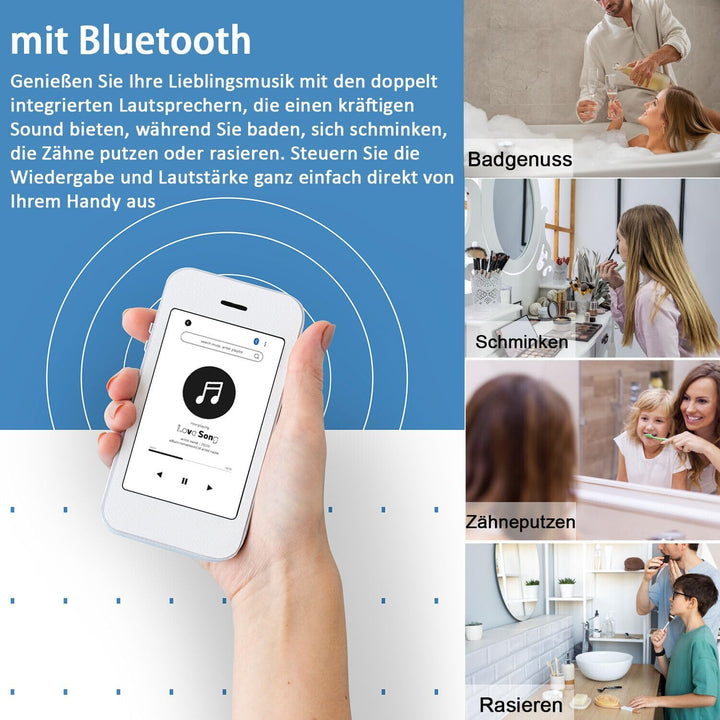 Finmrys Badspiegel mit Beleuchtung Rund 60 cm mit Bluetooth-Lautsprecher und Touch-Schalter Beschlag
