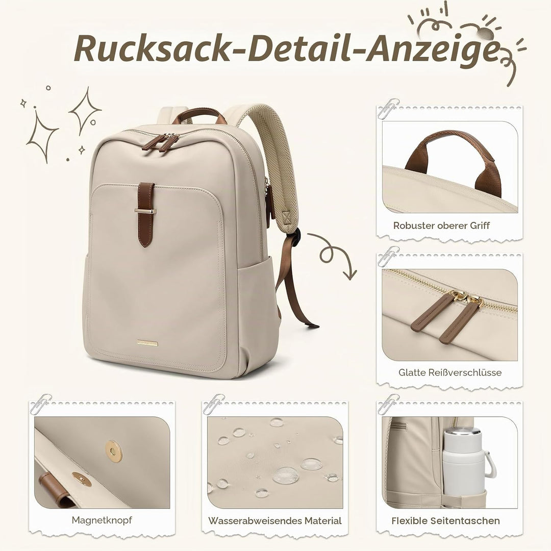 Rucksack Damen Herren Elegant,14 Zoll Laptop Rucksack Wasserdicht mit Laptopfach, Business Laptoptas