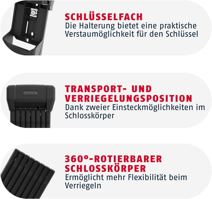 ABUS Faltschloss Bordo 6200K SH - Flexibles Fahrradschloss mit Halterung - Schlosskörper lässt sich