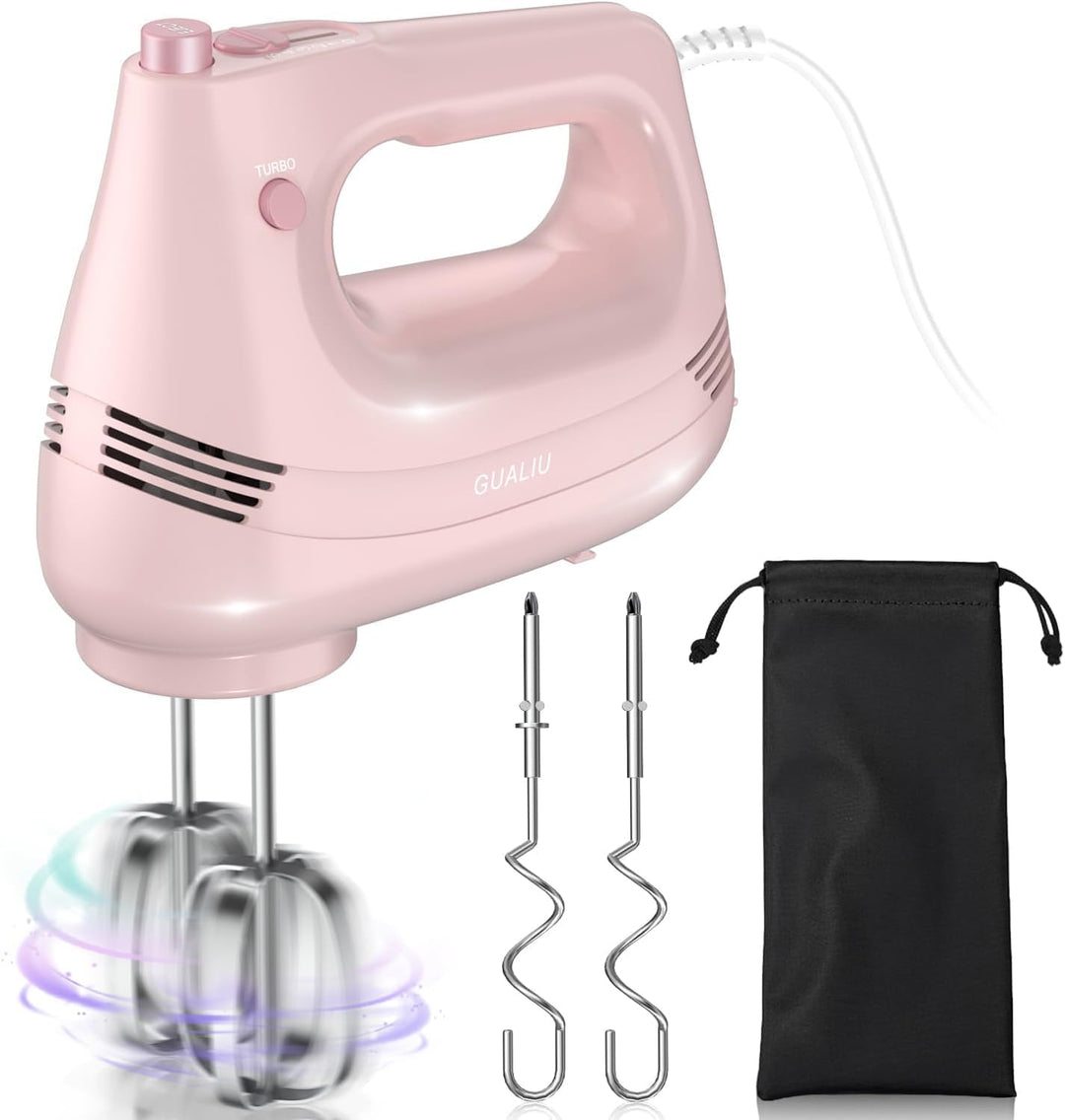 Elektrischer Handmixer mit Edelstahl Schneebesen, Knethaken, Elektrische Handrührer,Turbo Boost /5 G