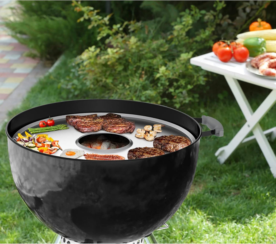 Onlyfire Feuerplatte, Grillplatte Edelstahl, Ø 54,6 cm Grillring, Feuerring mit Ölauffangrillen, BBQ