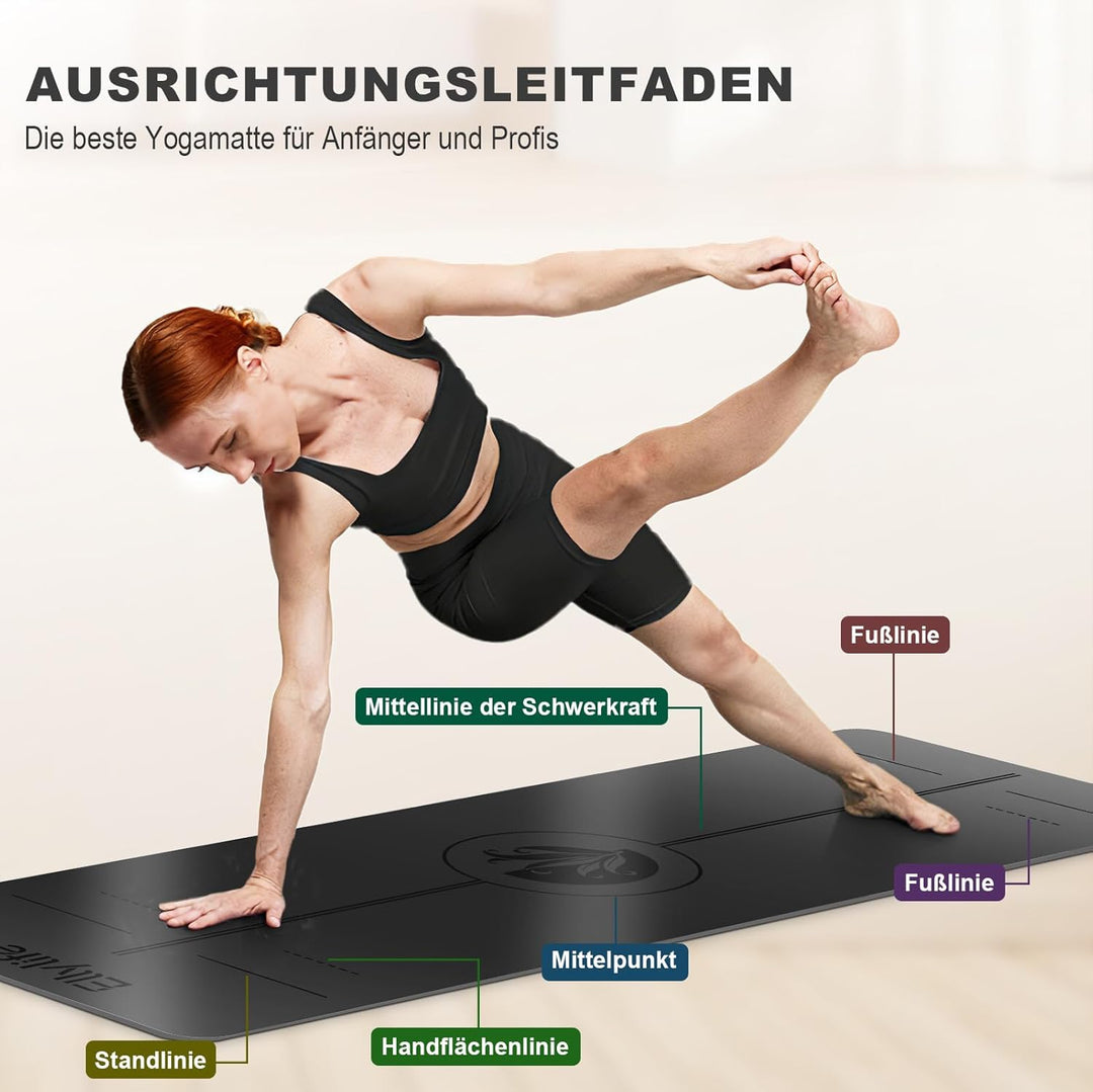 Yoga Matte Rutschfest Dick, Nachhaltige Naturkautschuk + Eco TPE oder PU, Ausrichtungslinien, Hautfr