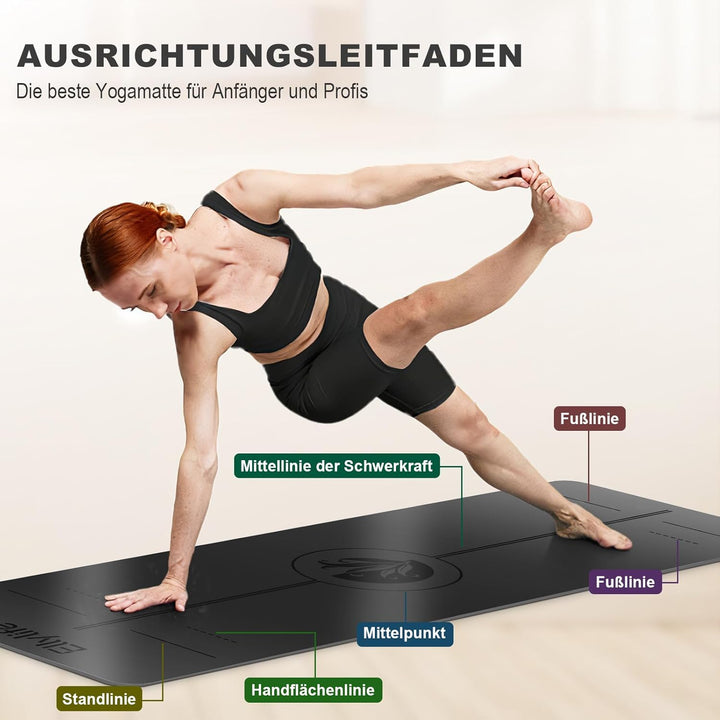 Yoga Matte Rutschfest Dick, Nachhaltige Naturkautschuk + Eco TPE oder PU, Ausrichtungslinien, Hautfr