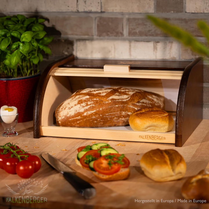 Brotkasten aus Holz Buche Braun ca. 39x29x18cm Rollbrotkasten traditionell Brotbox mit Roll-Deckel H