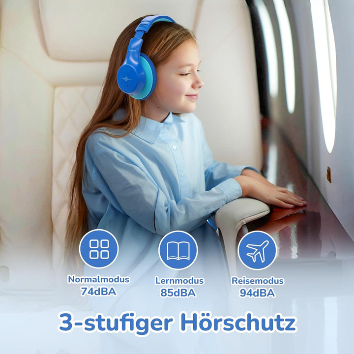 EarFun Bluetooth Kinder Kopfhörer, Noise Cancelling Kopfhörer Kinder, 74/85/94 dBA Sichere Lautstärk