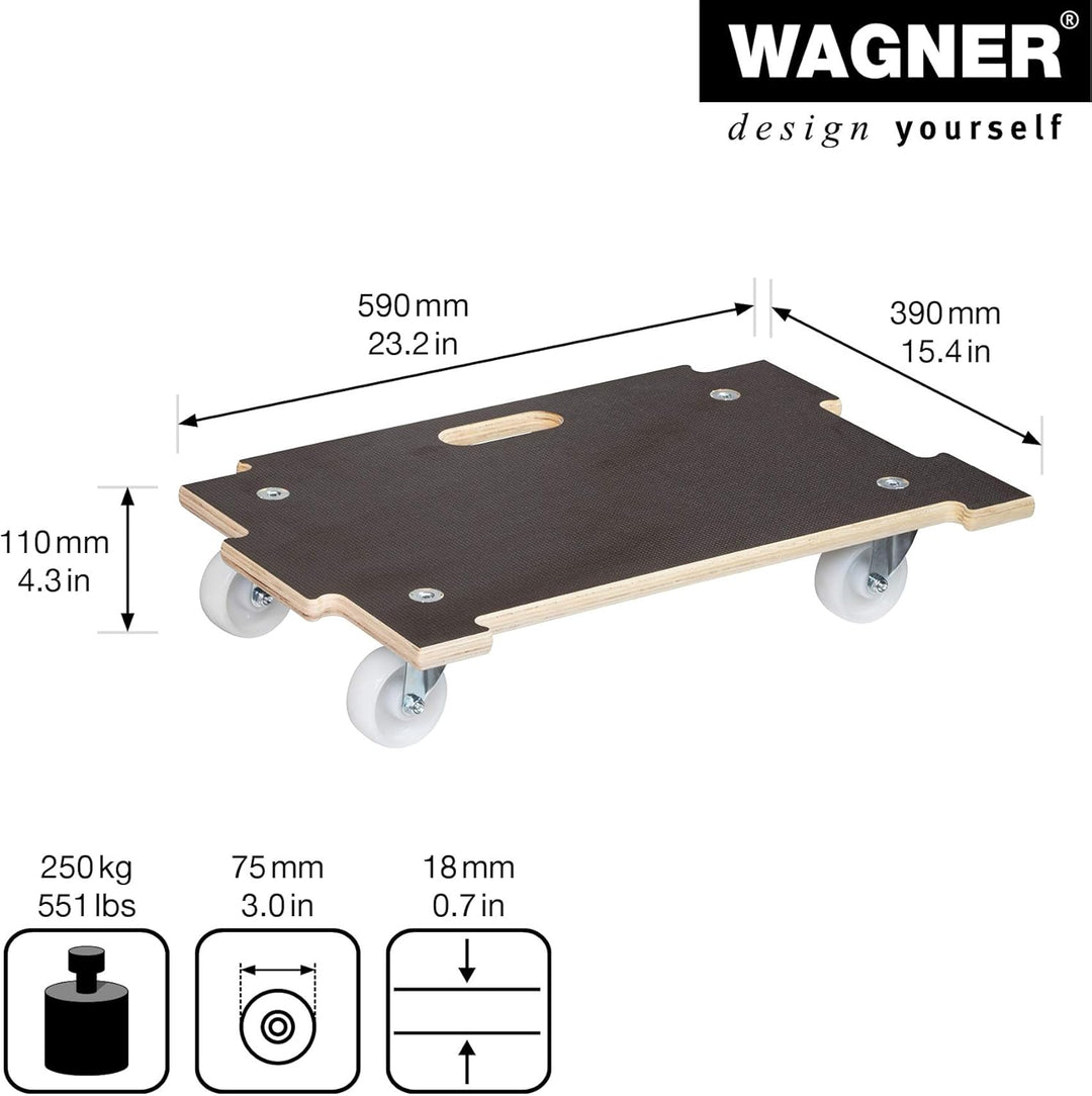 WAGNER Transportroller Transporthilfe I Schichtholz mit Grip 59 x 39 x 11 cm, Tragkraft 250 kg I Möb