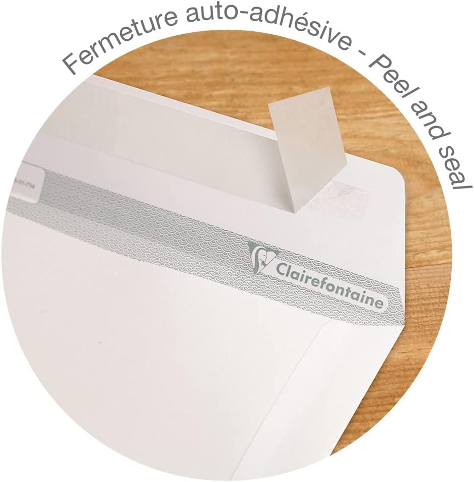 Clairefontaine 8050C - Karton mit 250 Versandtaschen weiss C4-229x324 mm, selbstklebend, 90g, 1 Kart
