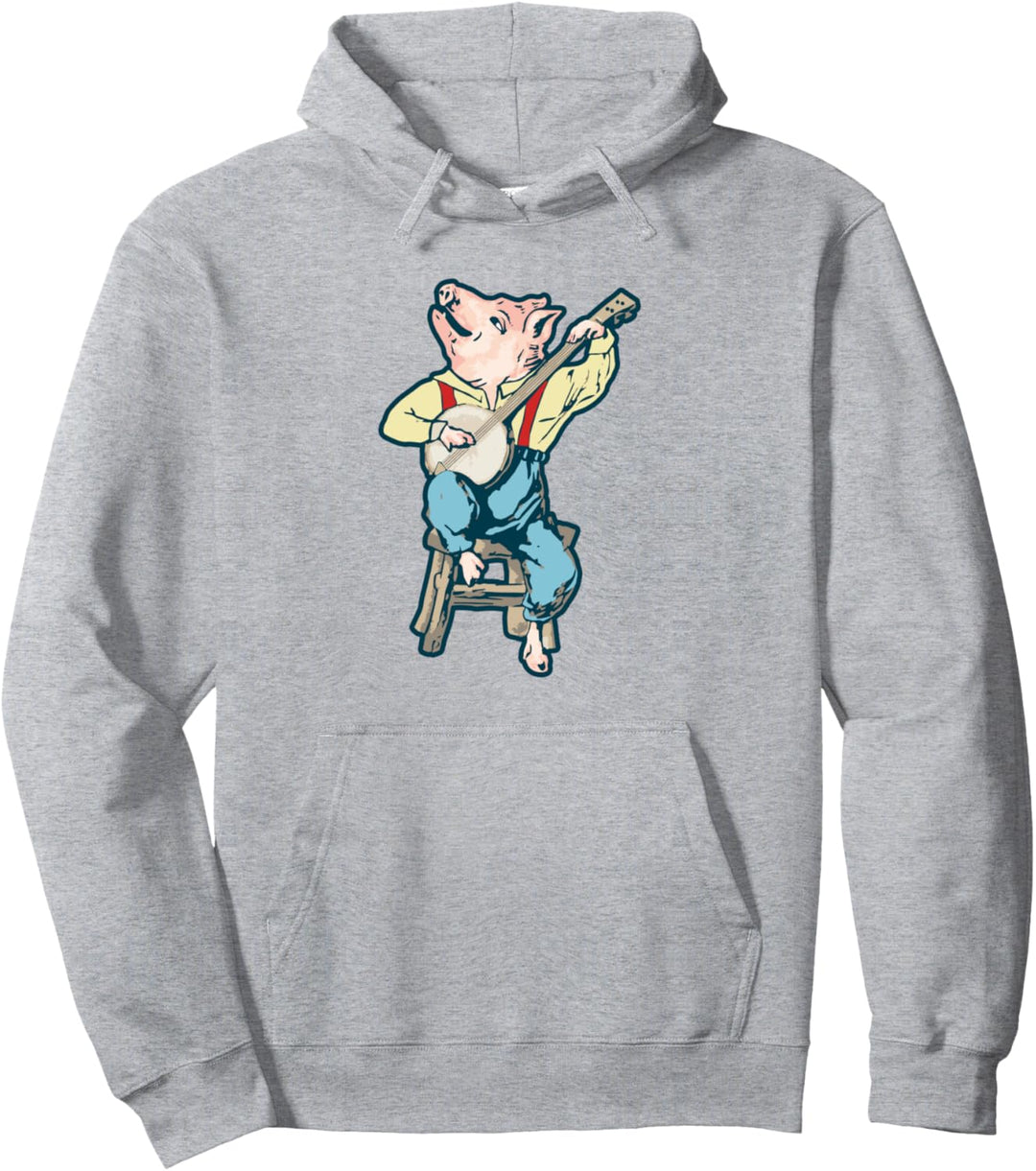 Banjo Picking Pig! Funny Vintage Music Graphic Pullover Hoodie