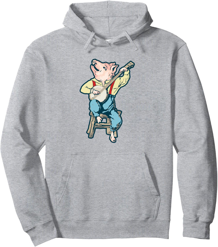 Banjo Picking Pig! Funny Vintage Music Graphic Pullover Hoodie