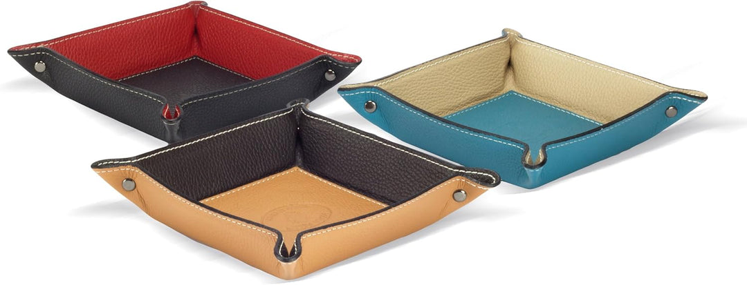 Luni Taschenleerer Leder, Handgearbeitet in klassischem italienischem Stil, Ordentlich Tablett, Aqua