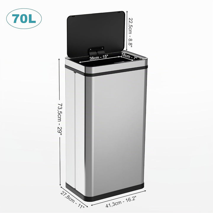Ribelli Edelstahl Mülleimer 70 Liter - Abfalleimer mit Sensor - Automatisches Öffnen und Schliessen