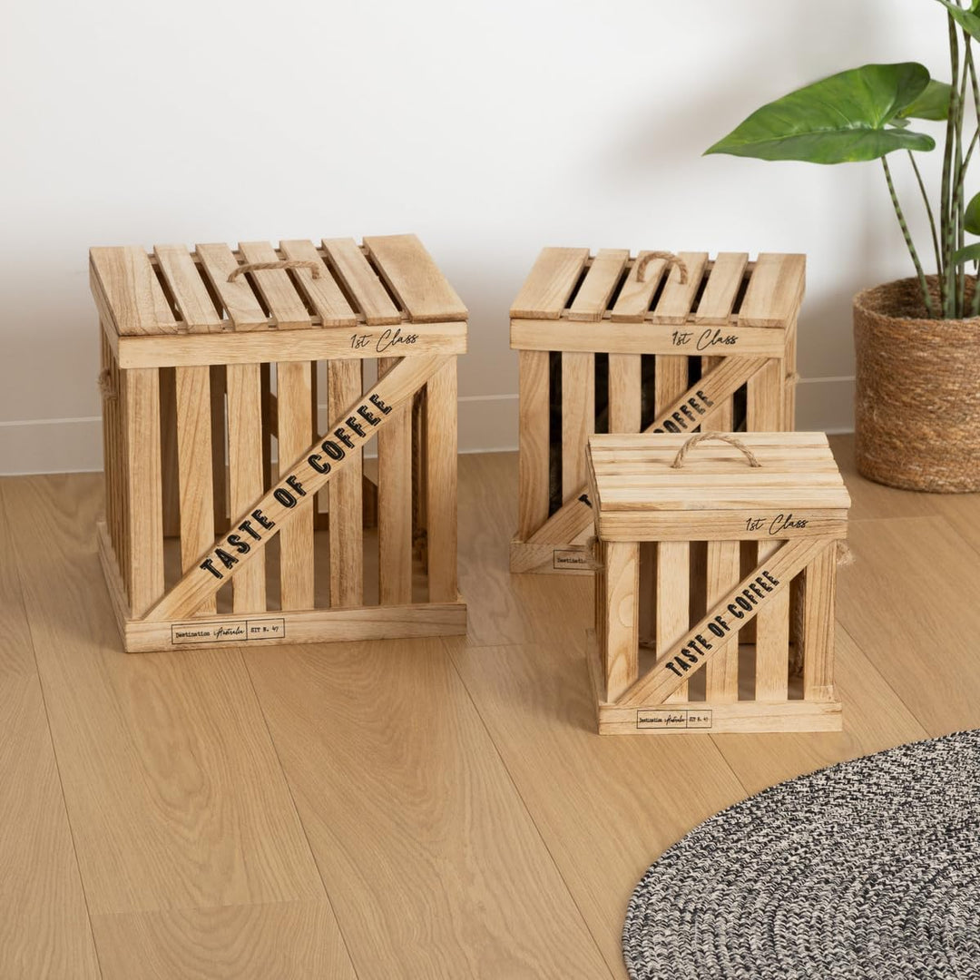 Set aus 3 Boxen "Colonial" - Beige - Atmosphera créateur d'intérieur cm Holz, cm Holz