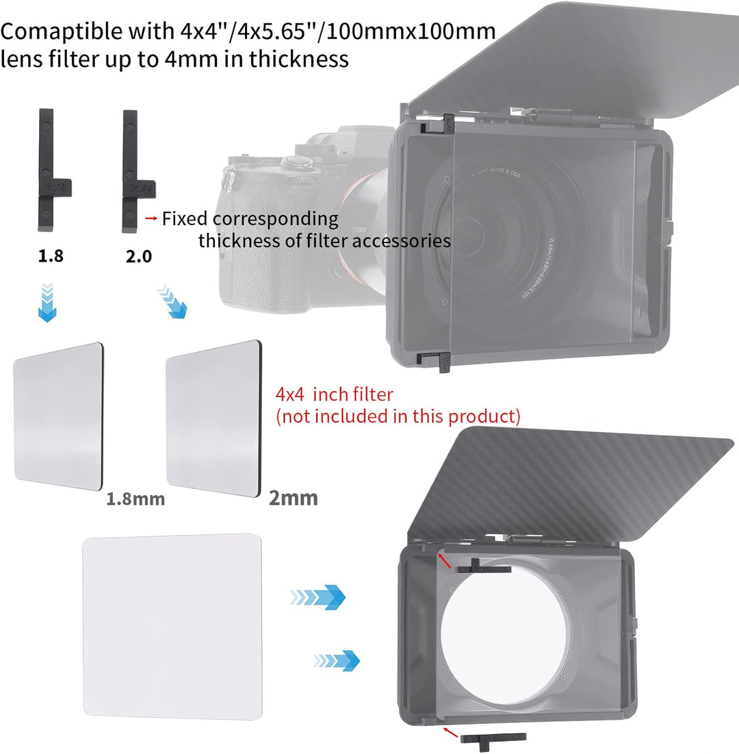 FOTGA Mini Matte Box Leicht Clamp-On Mattebox mit Carbon Fiber Top Flag für Spiegellose DSLR Kamera
