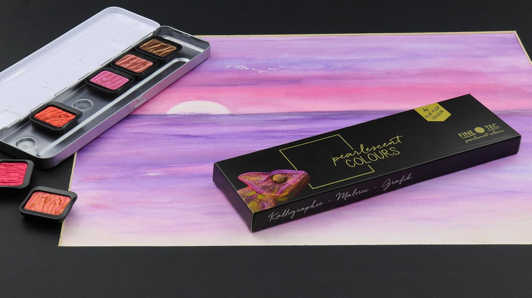 Finetec K-F0603S Farbnäpf 30 x 22 mm Pearglanzfarben Warm 5 Metallkasten, Gummi Arabicum, Pigmenten,