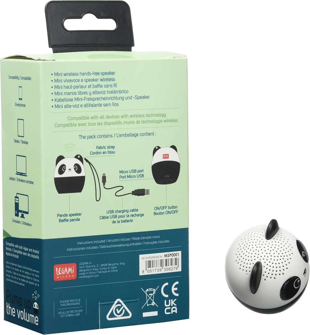 Legami - Mini-Freisprecheinrichtung und Drahtloser Lautsprecher, Pump Up The Volume, Ø 4,3 cm, Ausse