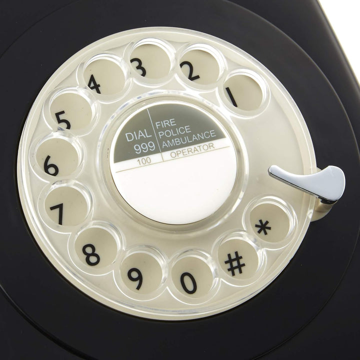 GPO 746ROTARYBLA Retro Telefon mit Wählscheibe im 70er Jahre Design Schwarz, Schwarz