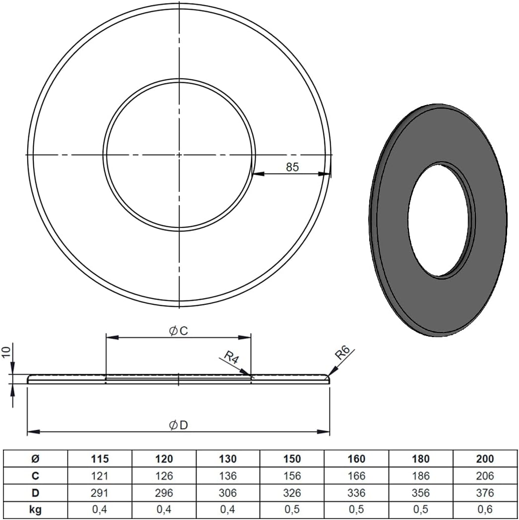 Feuercampus Ofenrohr Wandrosette Ø 150 mm Gussgrau, 85 mm, hitzebeständig, für Kaminofen, sauberes F