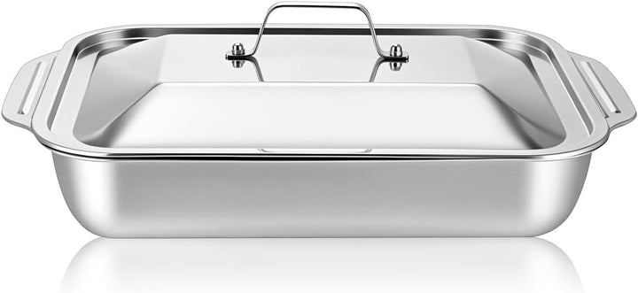 BESTYASH Edelstahl Backblech Mit Deckel Rechteckiger Bräter 15.7 Zoll Tiefes Grill- Und Serviergesch