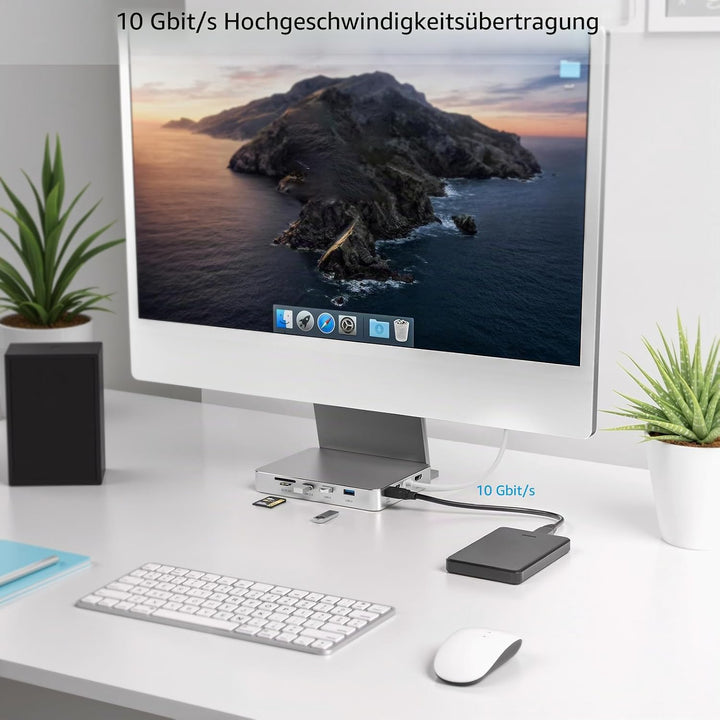 USB-C-Hub für iMac 24 Zoll 2021/2023/2024, 8-in-1-iMac-USB-Hub mit M.2-SSD-Erweiterung (SSD nicht im