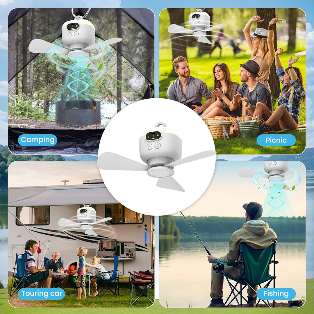 EagerMinds Camping Licht LED Campinglampe, Camping-Ventilator mit Licht, VentilatorCamping USB Aufla