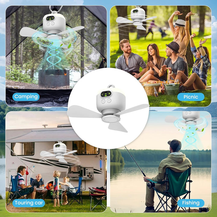 EagerMinds Camping Licht LED Campinglampe, Camping-Ventilator mit Licht, VentilatorCamping USB Aufla