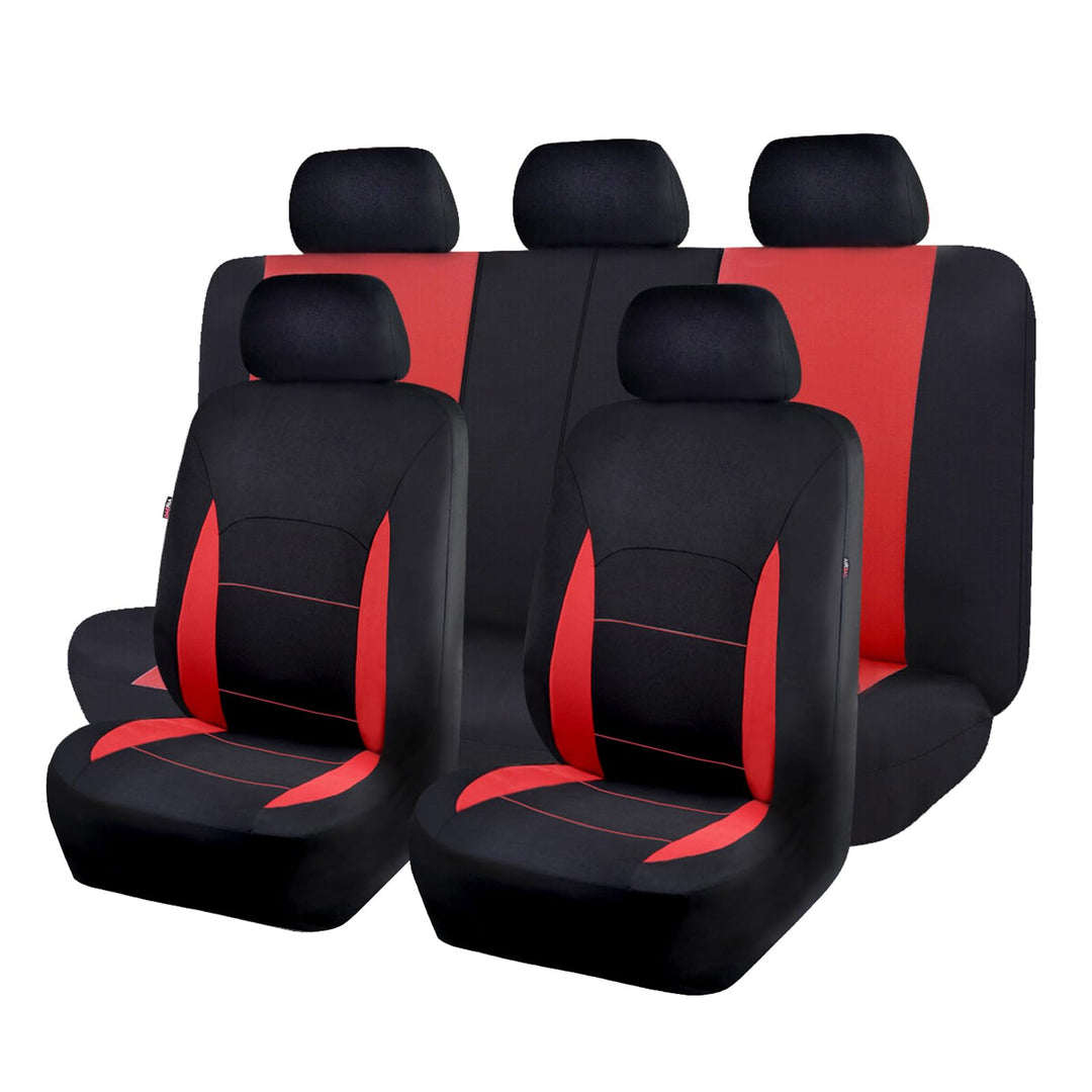 Flying Banner Sitzbezüge Auto Universal Set mit Airbag (Vollständige Reihe, Rot und Schwarz) Rot und