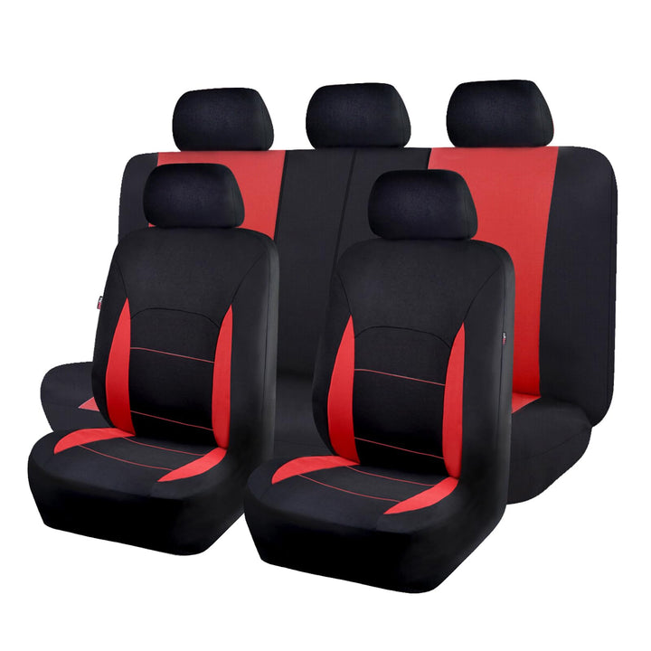 Flying Banner Sitzbezüge Auto Universal Set mit Airbag (Vollständige Reihe, Rot und Schwarz) Rot und