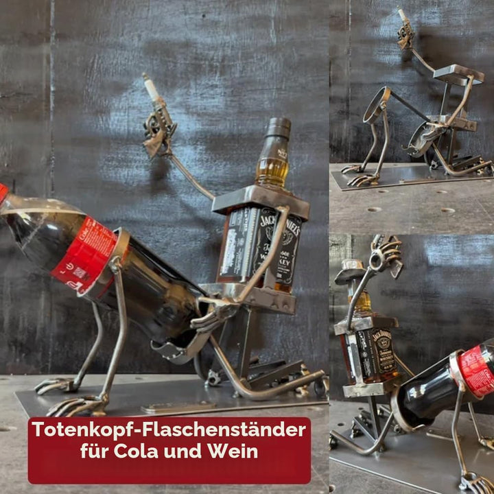 Generisch Totenkopf-Cola- Und Weinflaschenständer,Lustiger Metall-Schädel-Skelett-Bar-Dekor Für Whis