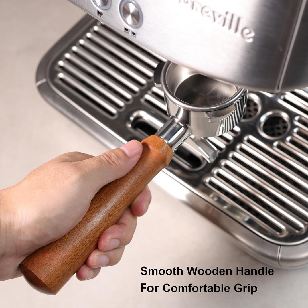 CAPFEI Siebträger 54mm Doppel Auslauf für Sage/Breville Barista BES 870/878/880 Filterkorb mit Walnu